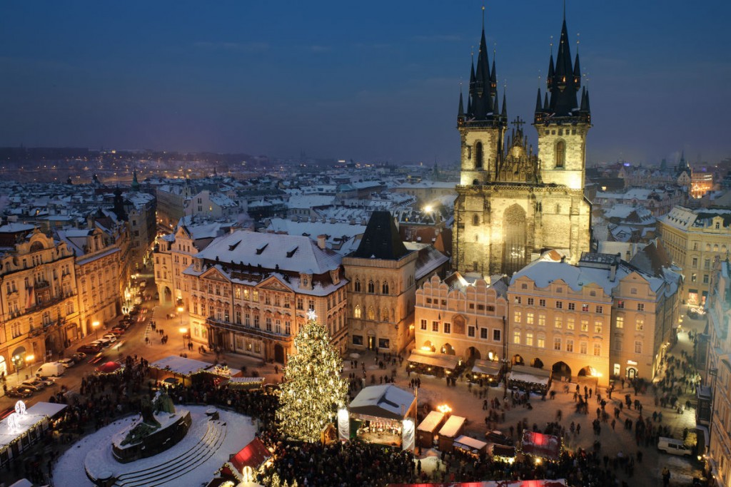 Old town square in Prague at Christmass time. Night.